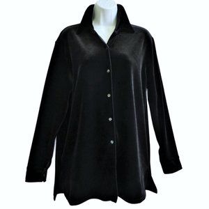 Vintage Black Lux Velour Top Button Up Express Tricot Side Vents Stretchy M